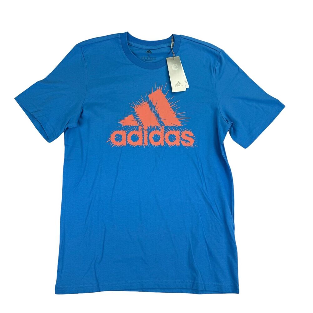 Adidas Mens Short Sleeve Logo Graphic Crewneck T-Shirt Blue S